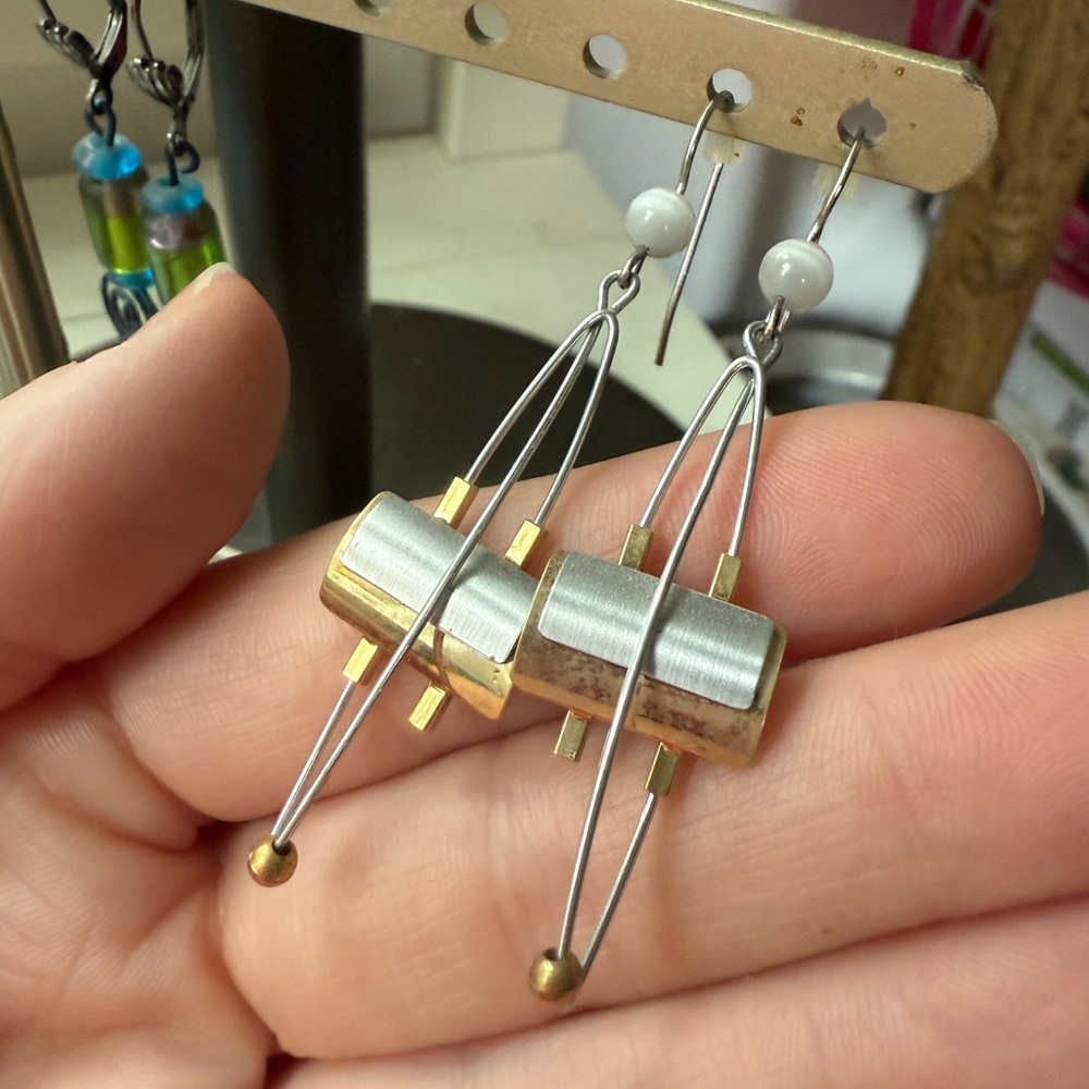 Vintage Silver and Gold Geometric Dangle Earrings